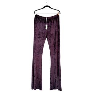 RAGA Wine Nights Dark Maroon Velvet Flare Leg Bell Bottom Pants NWT Large